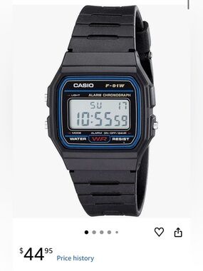 Casio Watch F91W-1, Black Resin Strap, Stop Watch, Alarm